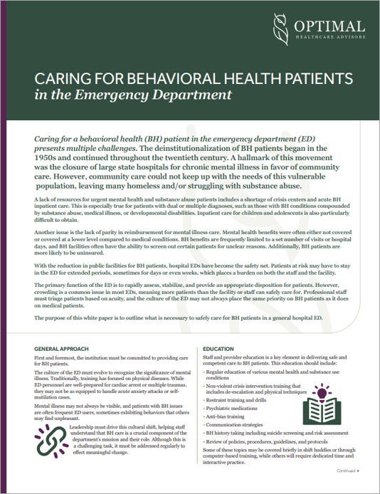 Caring for Behavioral Health Patients in the Emergency Department White Paper